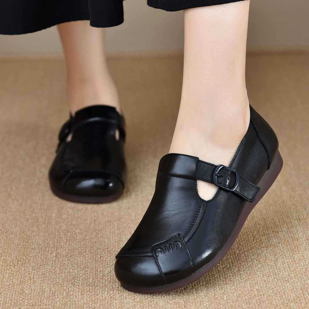 Zapatos Planos Cuero Impermeable Eclipse Serenidad Vintage, Comodidad Duradera y Estilo Retro