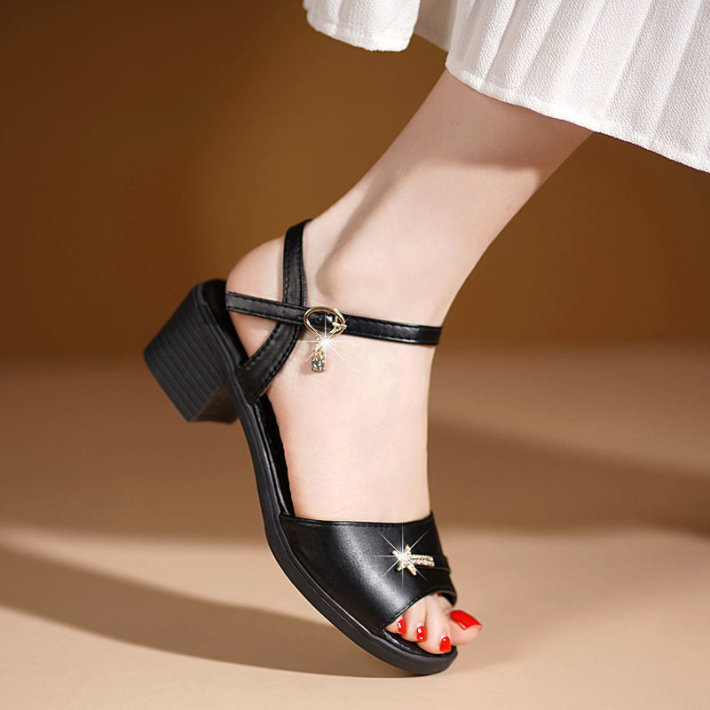 Sandalias de Tacón Cuero Suave Aura Selene Camino, Postura Saludable y Estilo Sin Esfuerzo