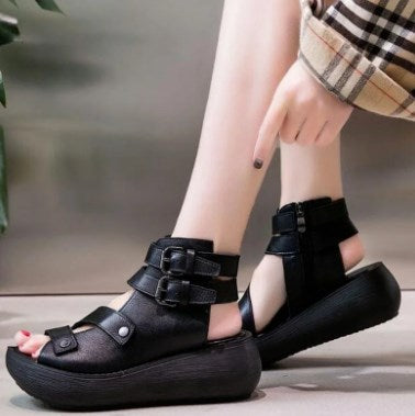 Sandalias de Tacón Cuero Suave Raíz Selene Camino, Postura Mejorada y Confort Duradero