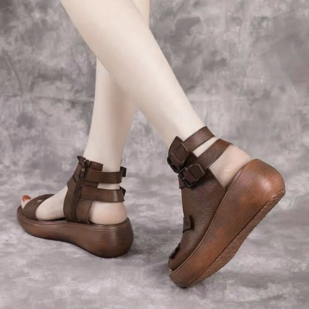 Sandalias de Tacón Cuero Suave Raíz Selene Camino, Postura Mejorada y Confort Duradero