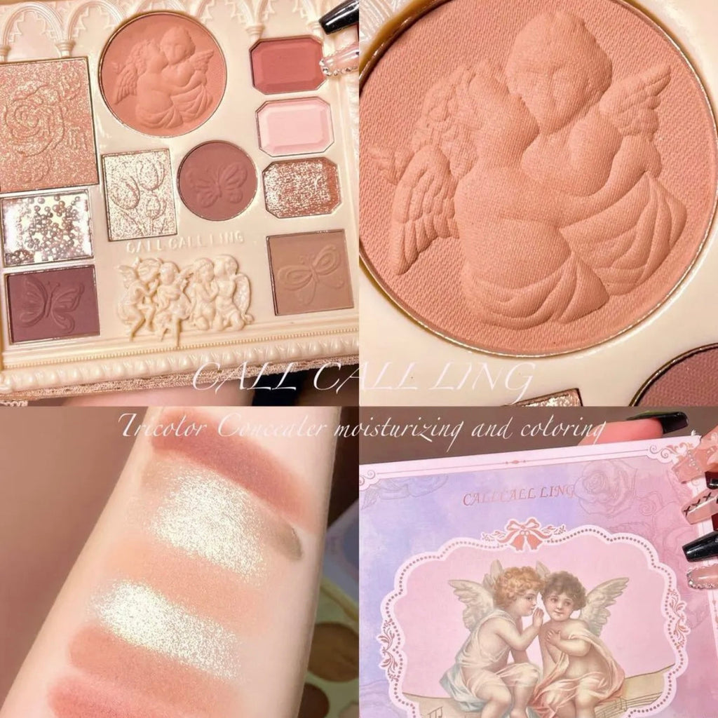 Paleta de Sombras Relieve Mística Aura Ángel, Maquillaje Artístico con Espejo Integrado
