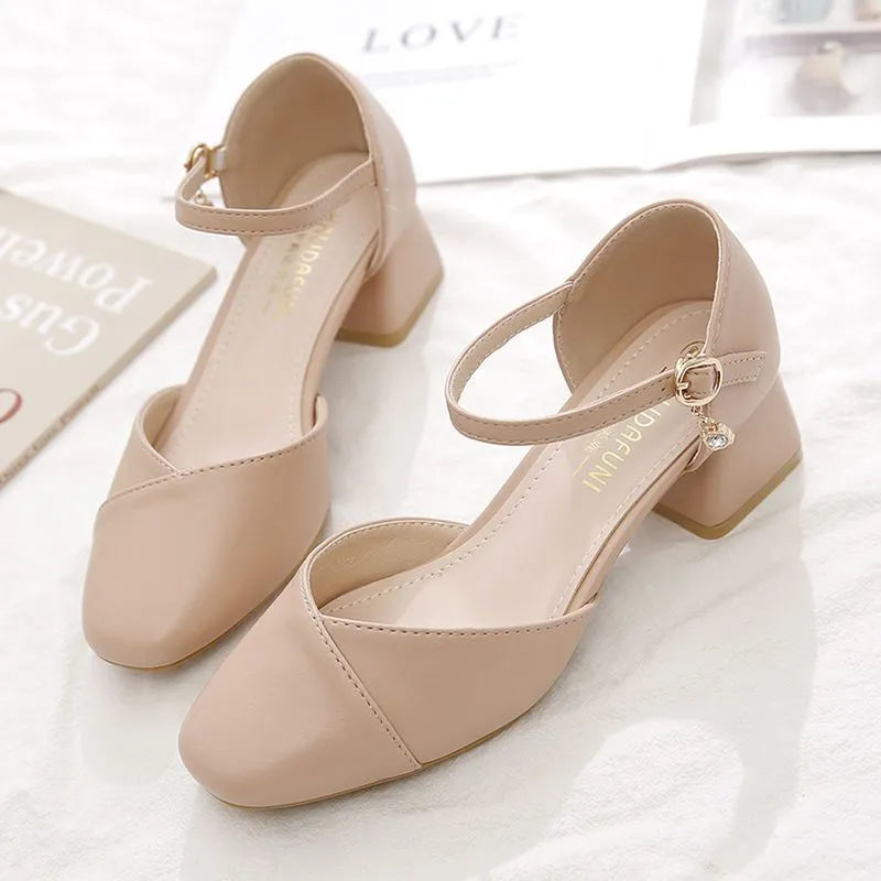 Tacones de bloque de tacón medio estilo francés