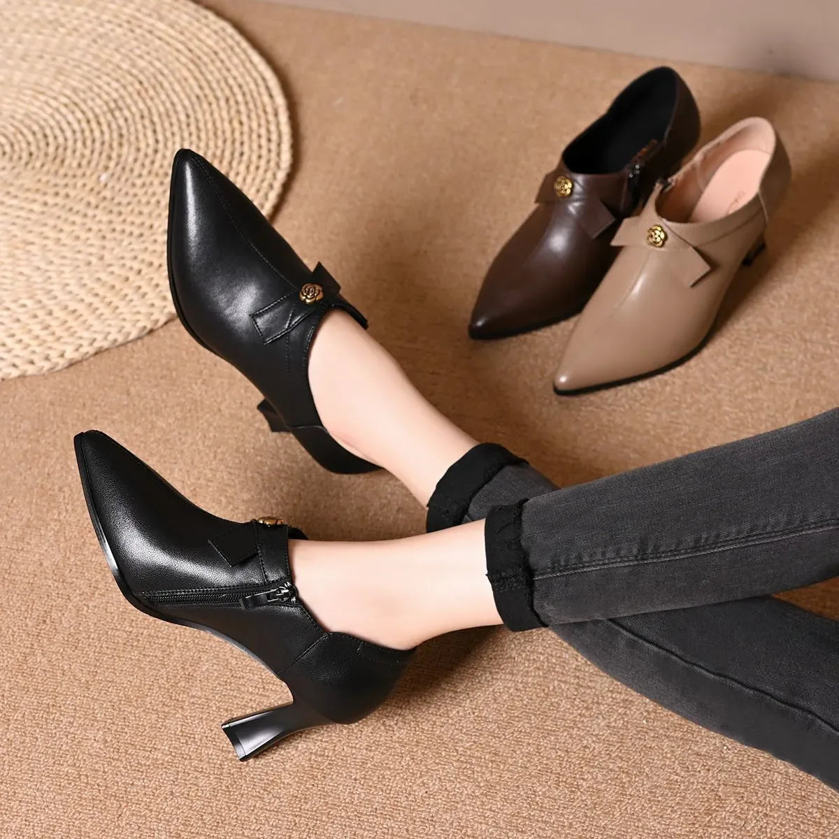 Tacones Altos Cuero Suave Aura Selene Confort, Elegancia y Bienestar Todo el Día