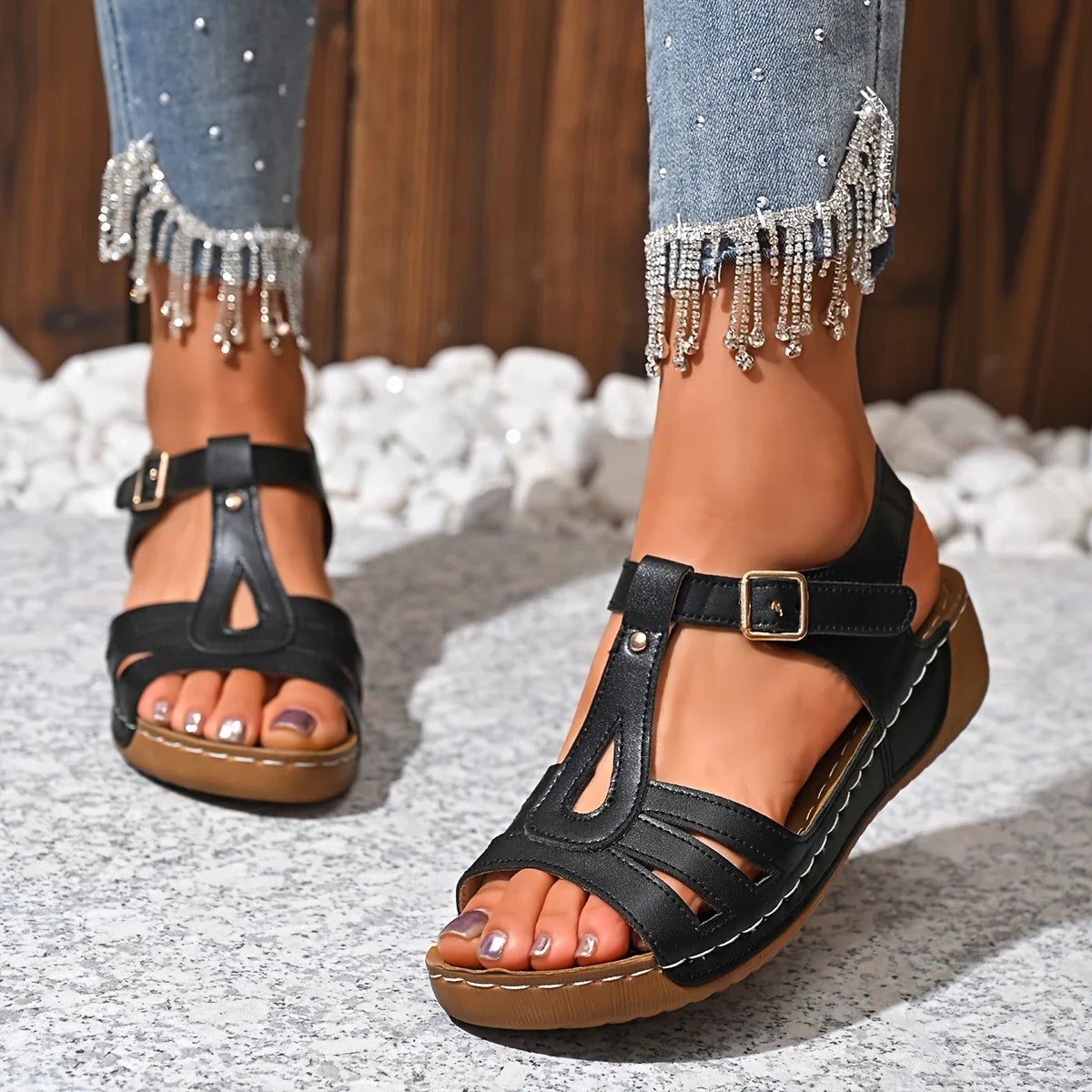 Sandalias de Tacón Cuero Suave Eclipse Óptimo Serenidad, Comodidad y Estilo Todo el Día
