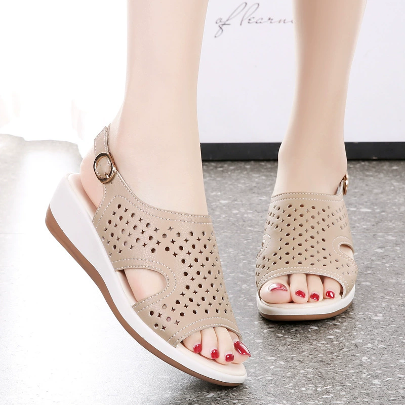 Sandalias de Cuña Cuero Suave Esencia Horizonte Calma, Postura Saludable y Comodidad Todo el Día