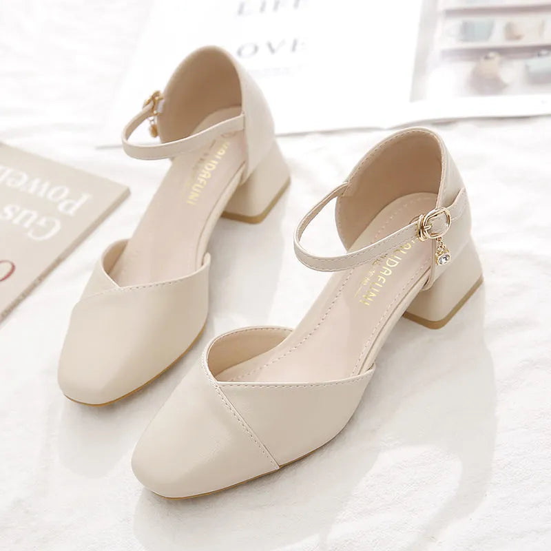 Tacones de bloque de tacón medio estilo francés