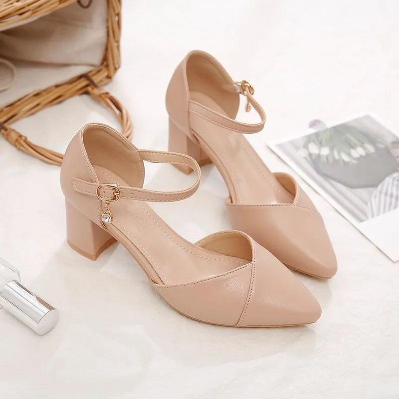 Tacones de bloque de tacón medio estilo francés