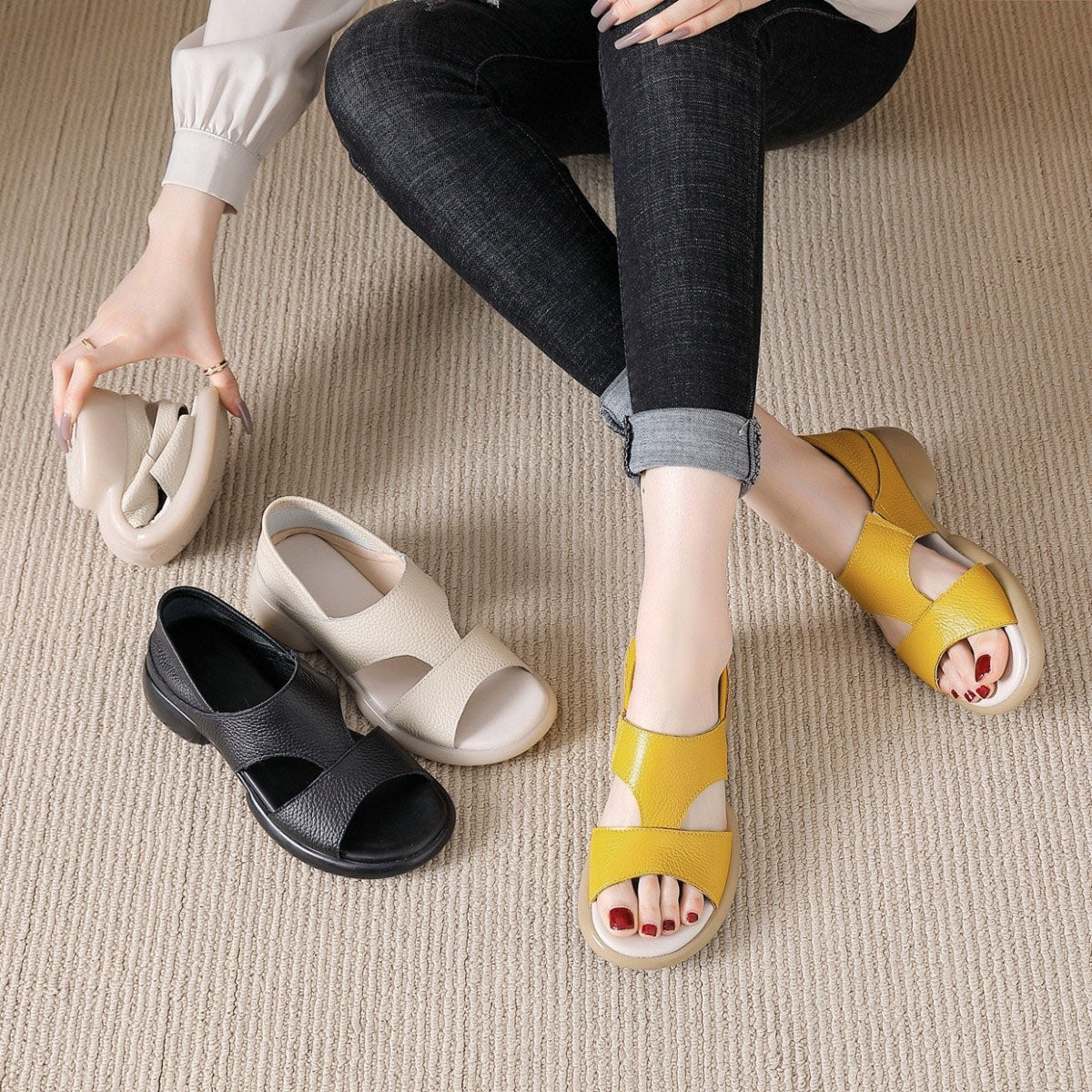 Sandalias Planas Cuero Suave Aura Camino Serenidad, Postura Saludable Todo el Día