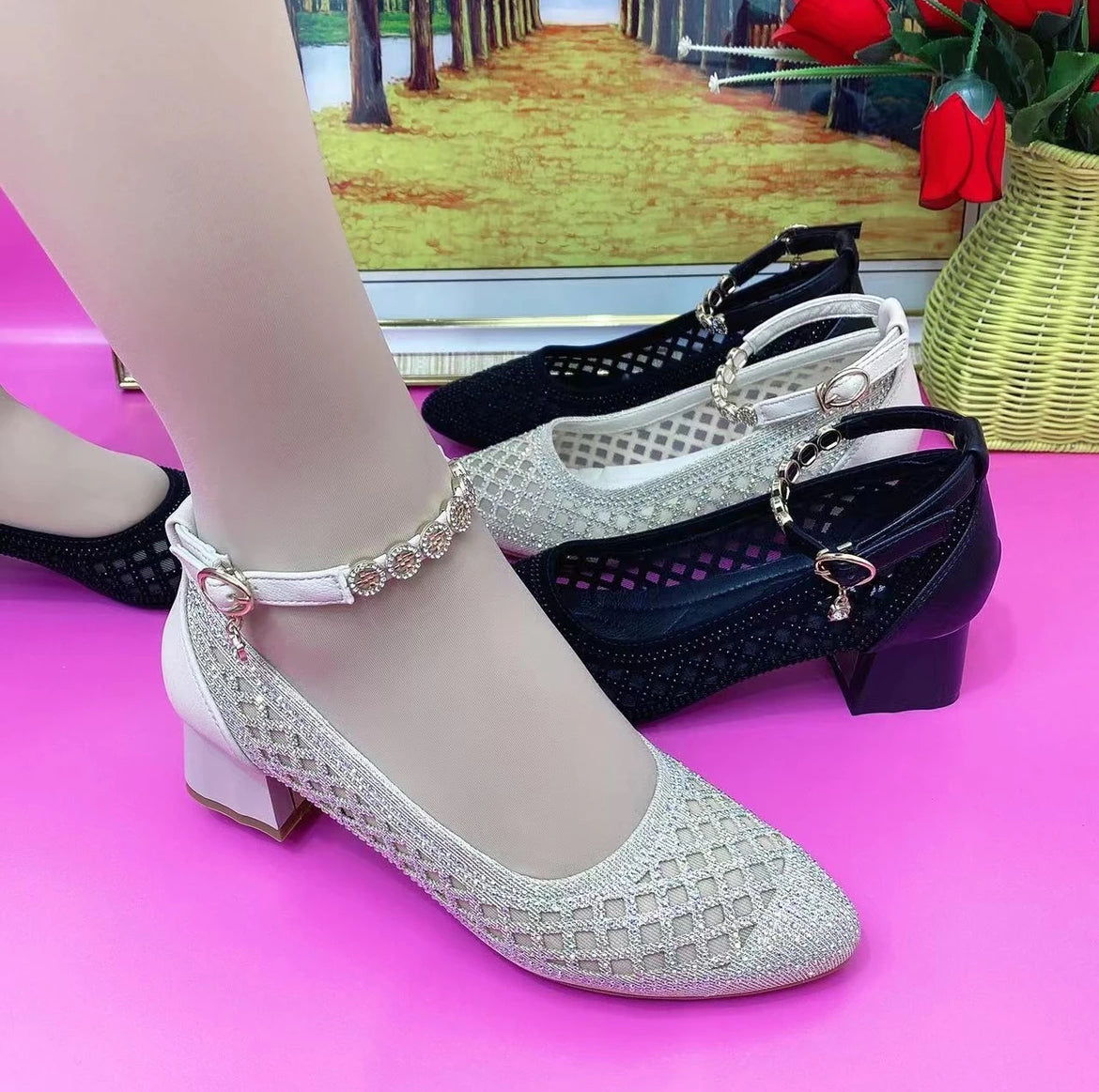 Tacones Altos Malla Transpirable Aura Selene Prisma, Elegancia y Comodidad Todo el Día