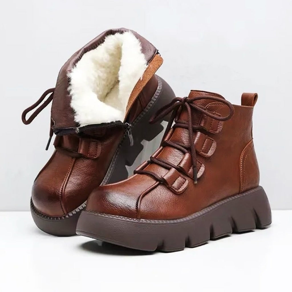 Botas de Nieve Cuero Premium Eclipse Boreal Serenidad, Calidez y Confort Todo el Día