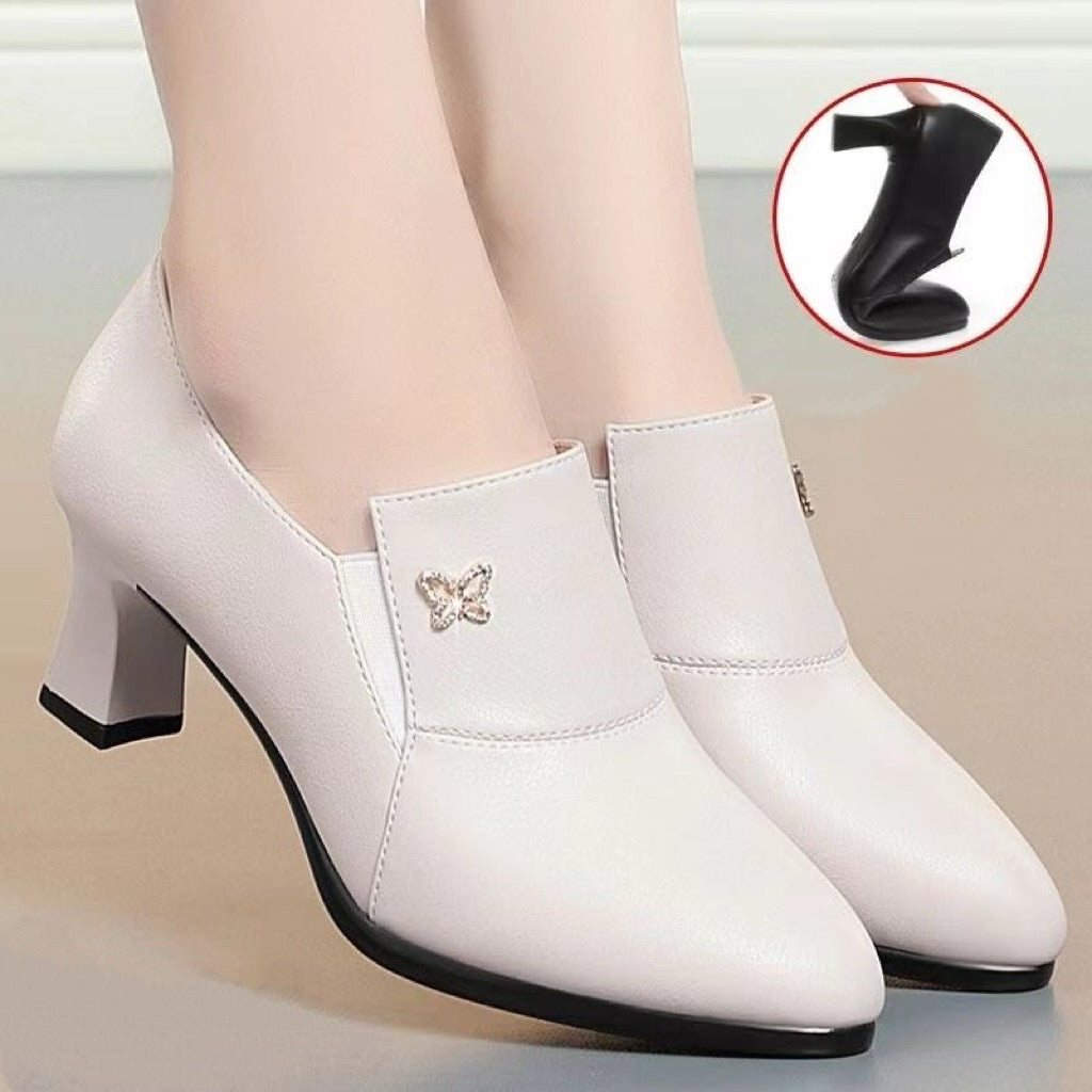 Tacones Altos Cuero Suave Aura Mariposa Serenidad, Elegancia y Confort en Cada Paso