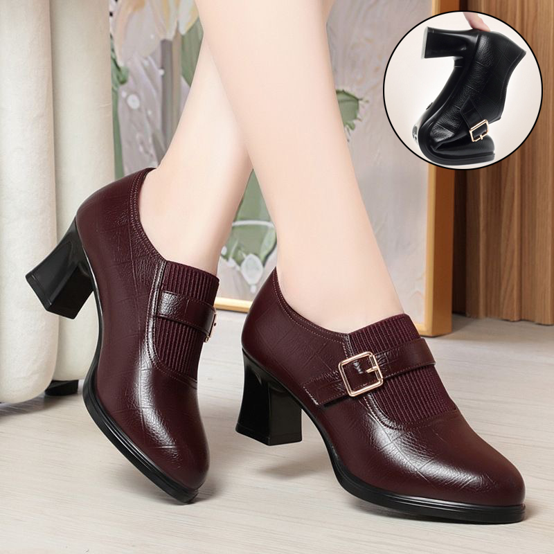 Tacones Altos Cuero Suave Armonía Selene Camino, Comodidad Elegante y Estabilidad Todo el Día