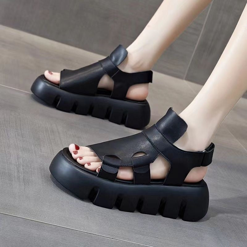 Sandalias de Plataforma Cuero Suave Travesía Luna Serenidad, Postura Óptima y Confort Prolongado