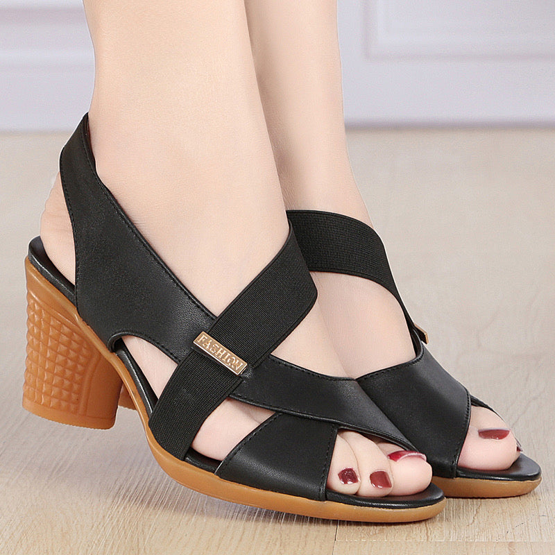 Sandalias de Tacón Cuero Suave Calma Horizonte Vitalidad, Máximo Confort y Soporte Todo el Día