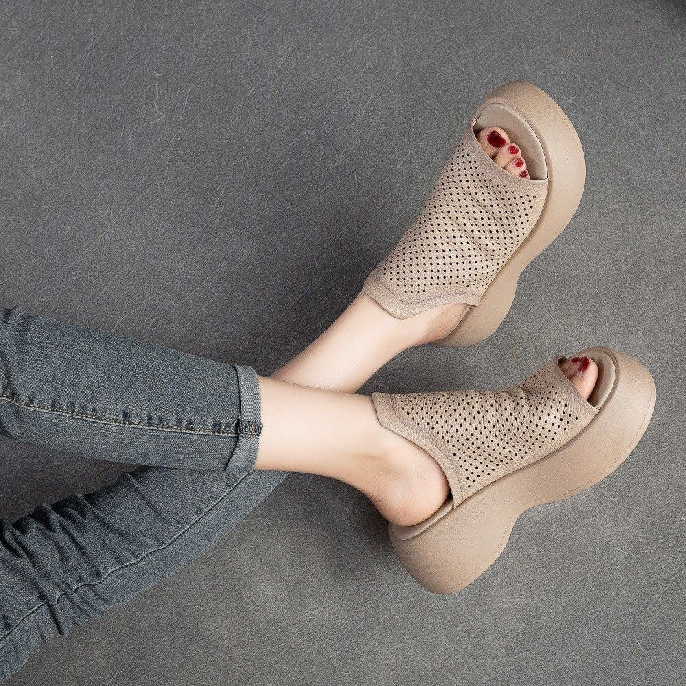 Sandalias de Tacón Cuero Suave Travesía Serenidad Prisma, Comodidad y Estilo Todo el Día