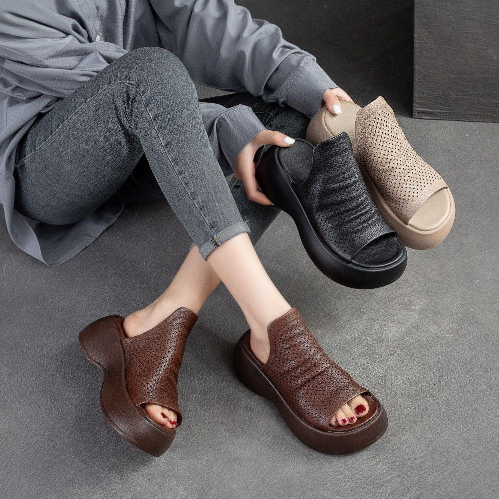 Sandalias de Tacón Cuero Suave Travesía Serenidad Prisma, Comodidad y Estilo Todo el Día