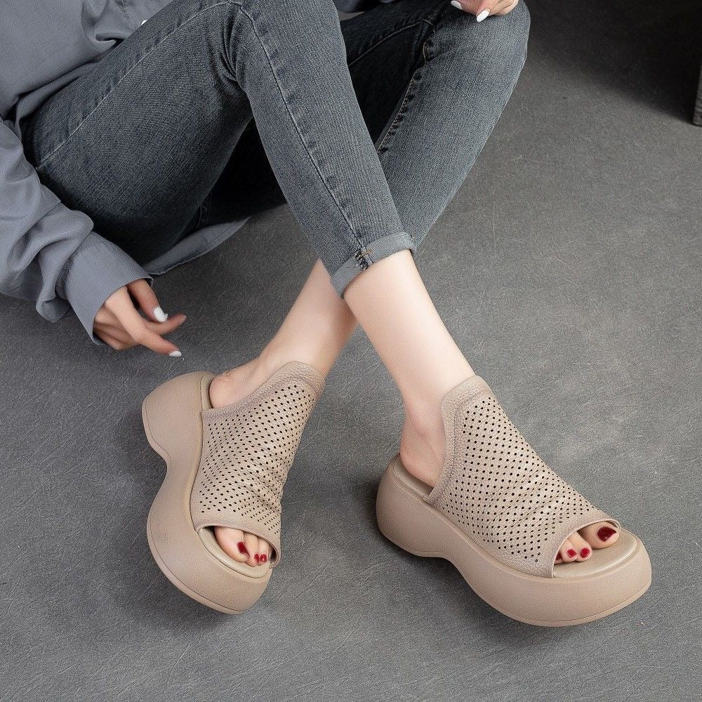 Sandalias de Tacón Cuero Suave Travesía Serenidad Prisma, Comodidad y Estilo Todo el Día