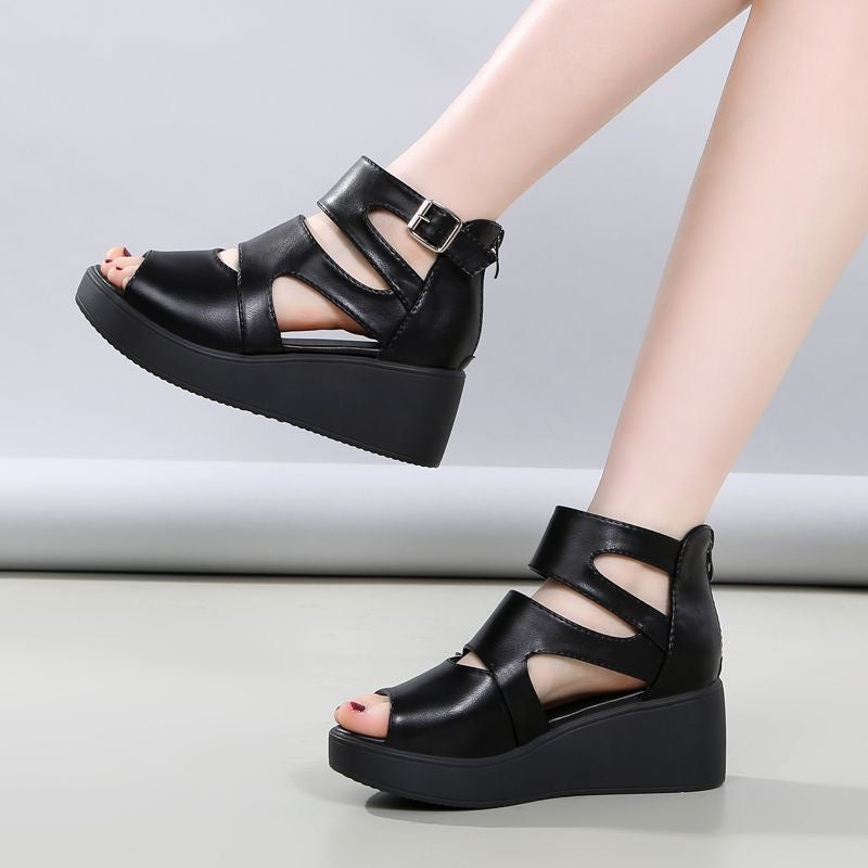 Sandalias de Plataforma Cuero Suave Aura Camino Serenidad, Confort Superior Todo el Día