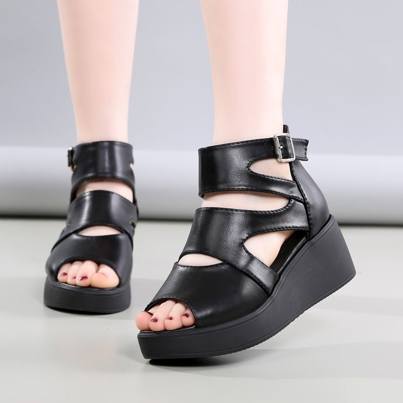 Sandalias de Plataforma Cuero Suave Aura Camino Serenidad, Confort Superior Todo el Día