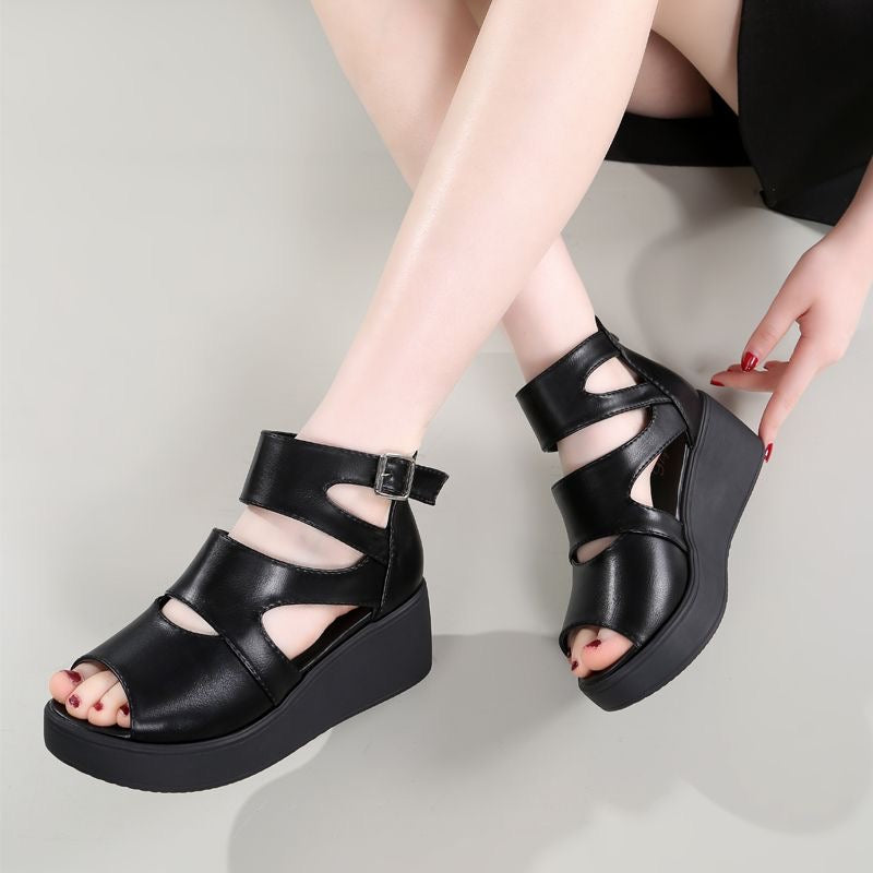 Sandalias de Plataforma Cuero Suave Aura Camino Serenidad, Confort Superior Todo el Día