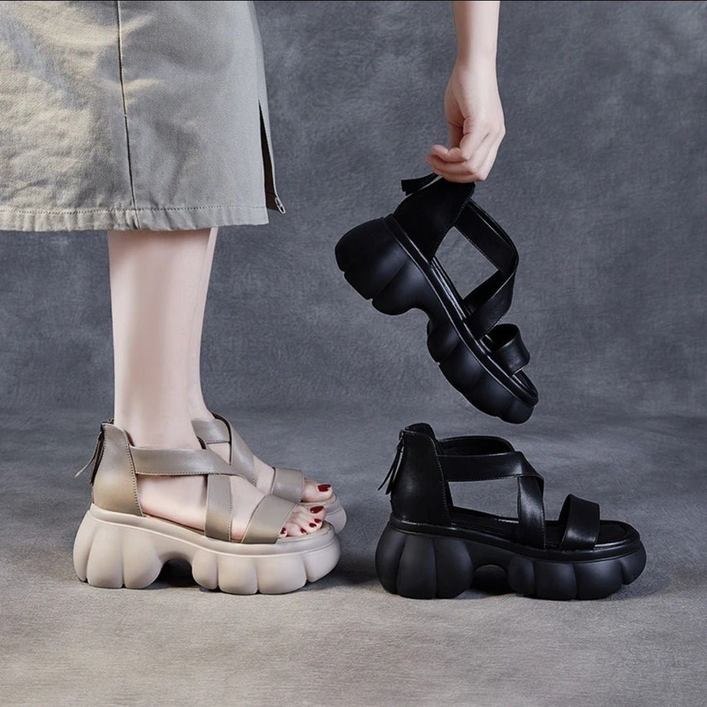 Sandalias de Plataforma Cuero Suave Esencia Horizonte Cumbre, Máxima Comodidad y Estilo Todo el Día