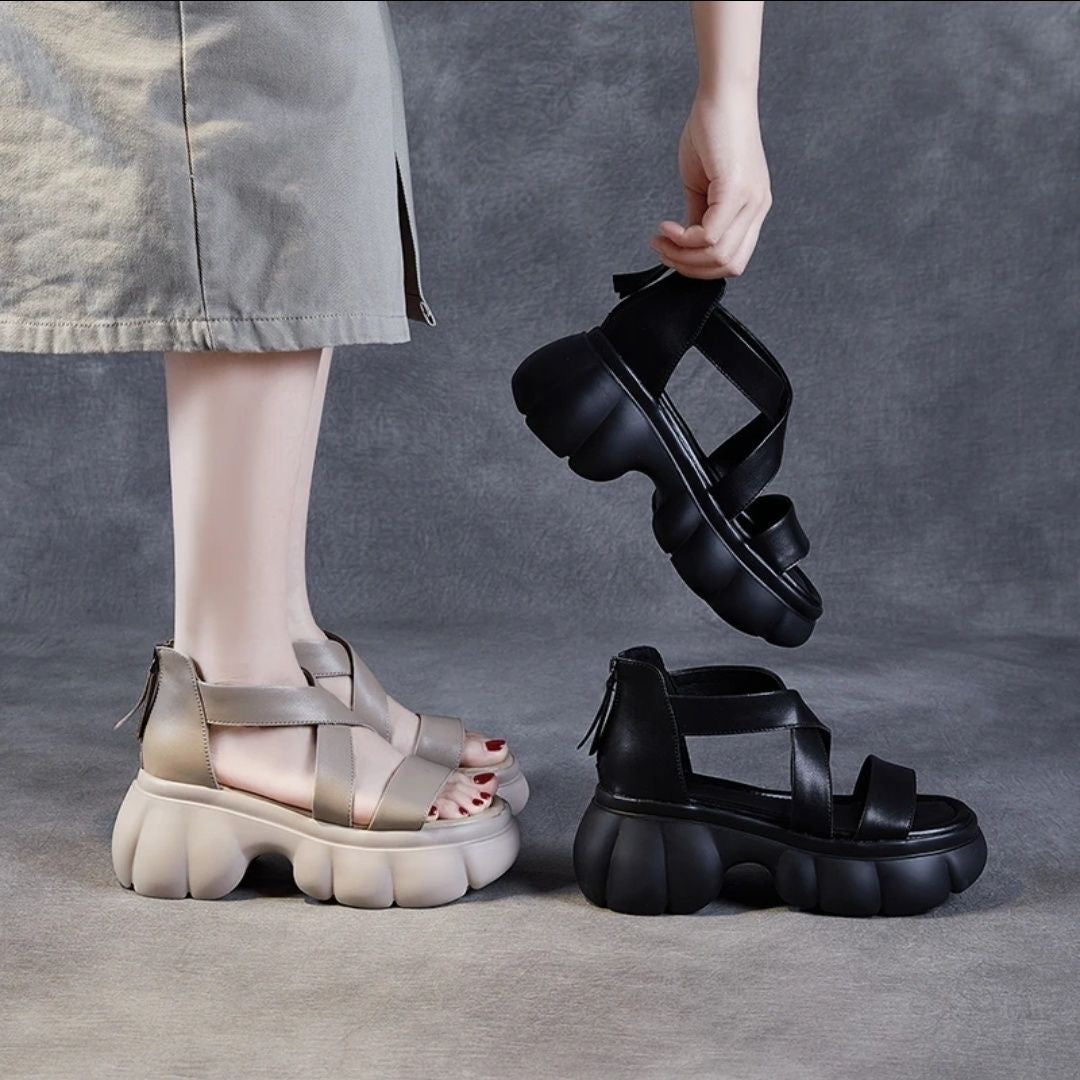 Sandalias de Plataforma Cuero Suave Esencia Horizonte Cumbre, Máxima Comodidad y Estilo Todo el Día