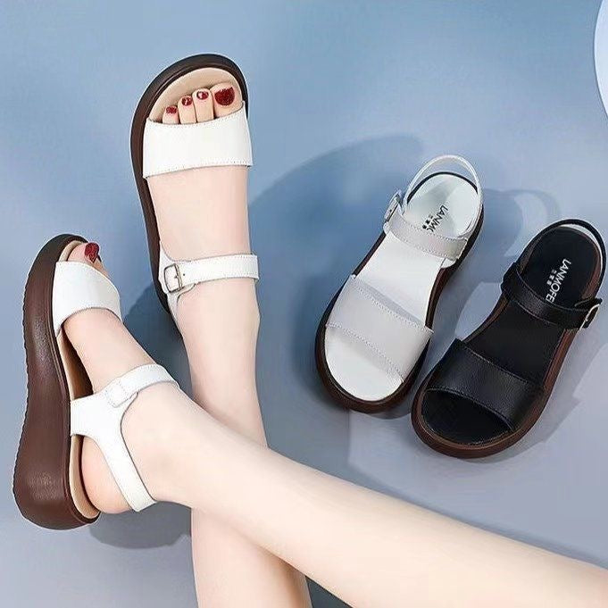 Sandalias de Plataforma Cuero Suave Raíz Serenidad, Comodidad Superior Todo el Día