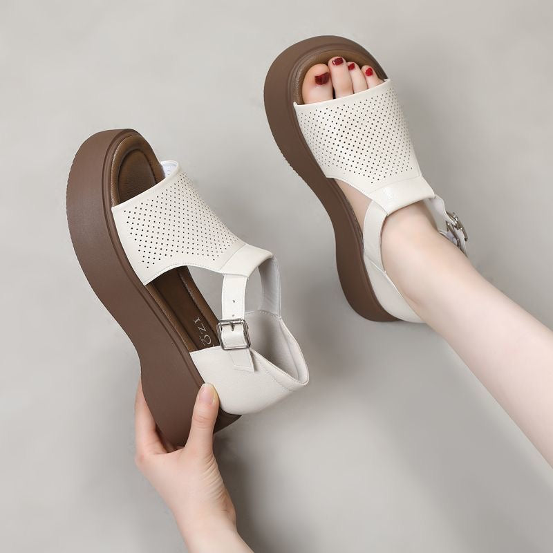 Sandalias de Tacón Cuero Suave Horizonte Jazz Serenidad, Soporte Ortopédico y Confort Todo el Día