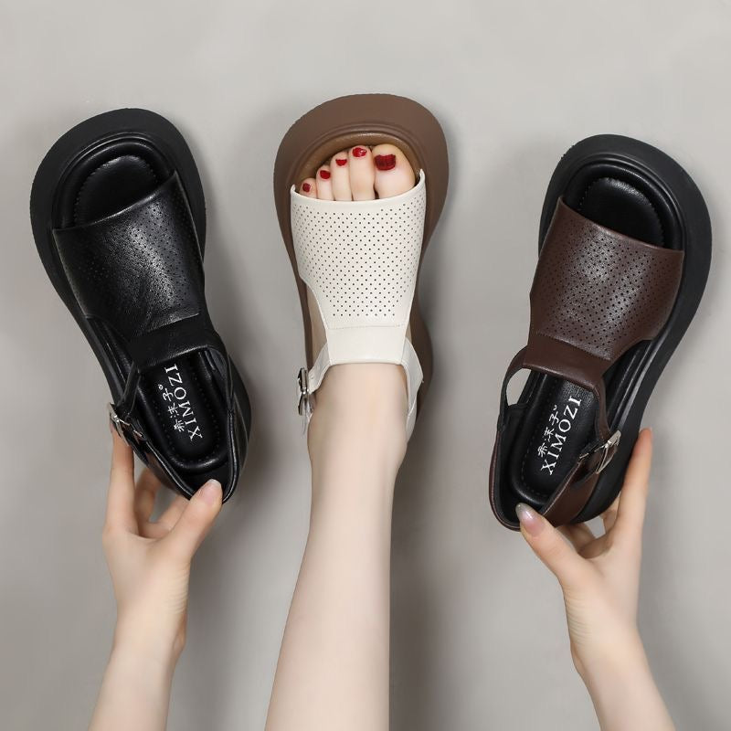 Sandalias de Tacón Cuero Suave Horizonte Jazz Serenidad, Soporte Ortopédico y Confort Todo el Día