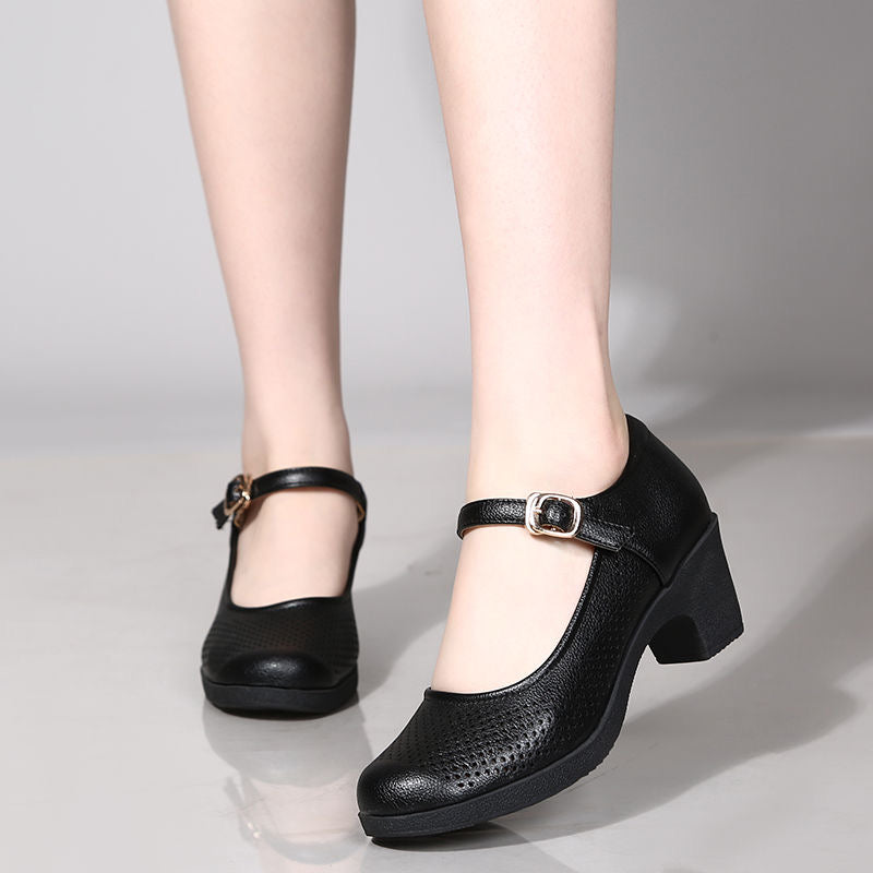 Tacones Gruesos Cuero Suave Aura Serenidad Camino, Máximo Confort y Estabilidad al Caminar