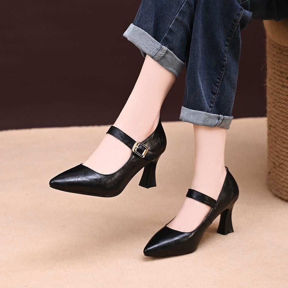 Sandalias de Tacón Cuero Suave Aura Camino Serenidad, Confort Superior para Todo el Día