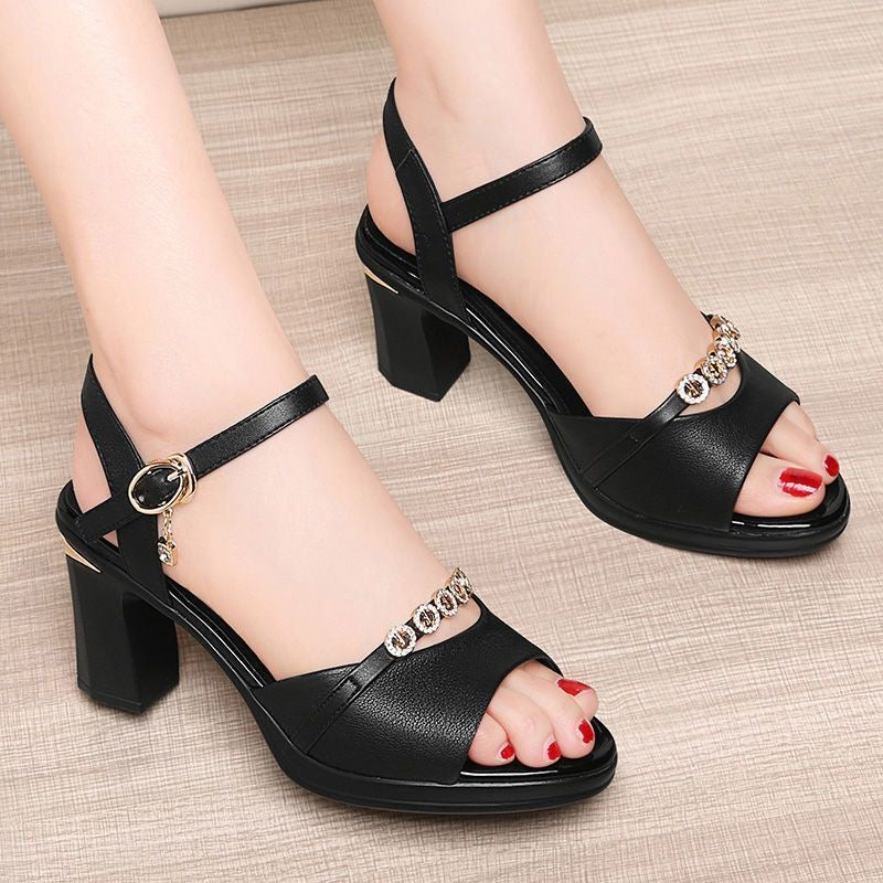 Sandalias de Tacón Cuero Suave Prisma Estrella Serenidad, Confort y Estabilidad Todo el Día