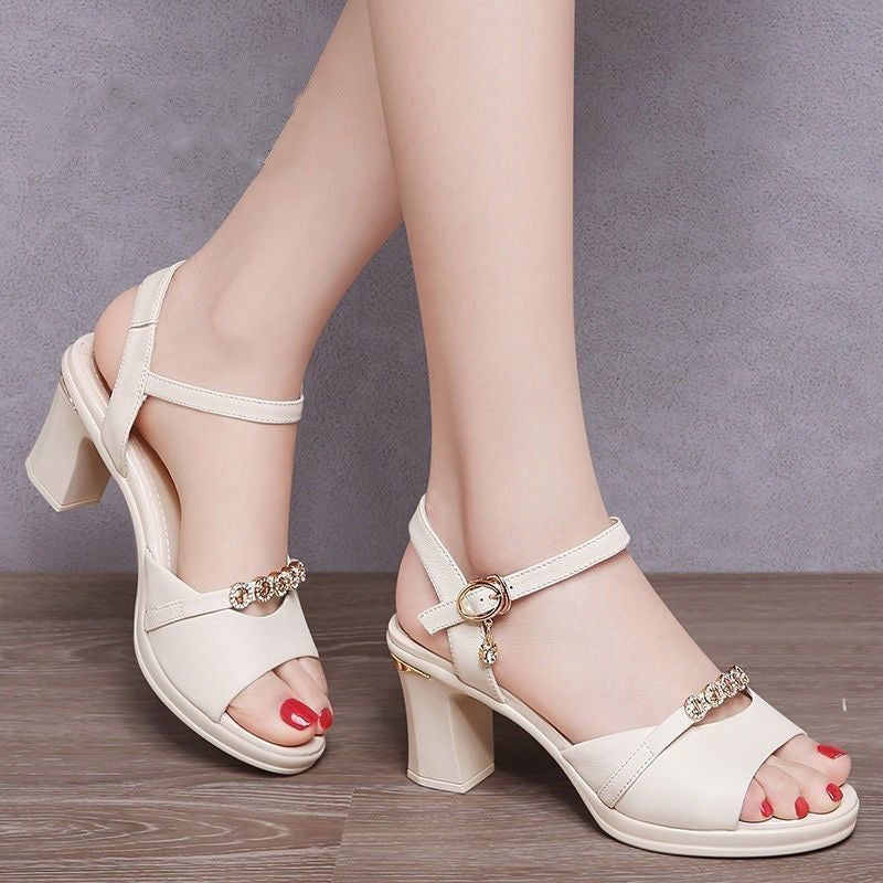 Sandalias de Tacón Cuero Suave Prisma Estrella Serenidad, Confort y Estabilidad Todo el Día