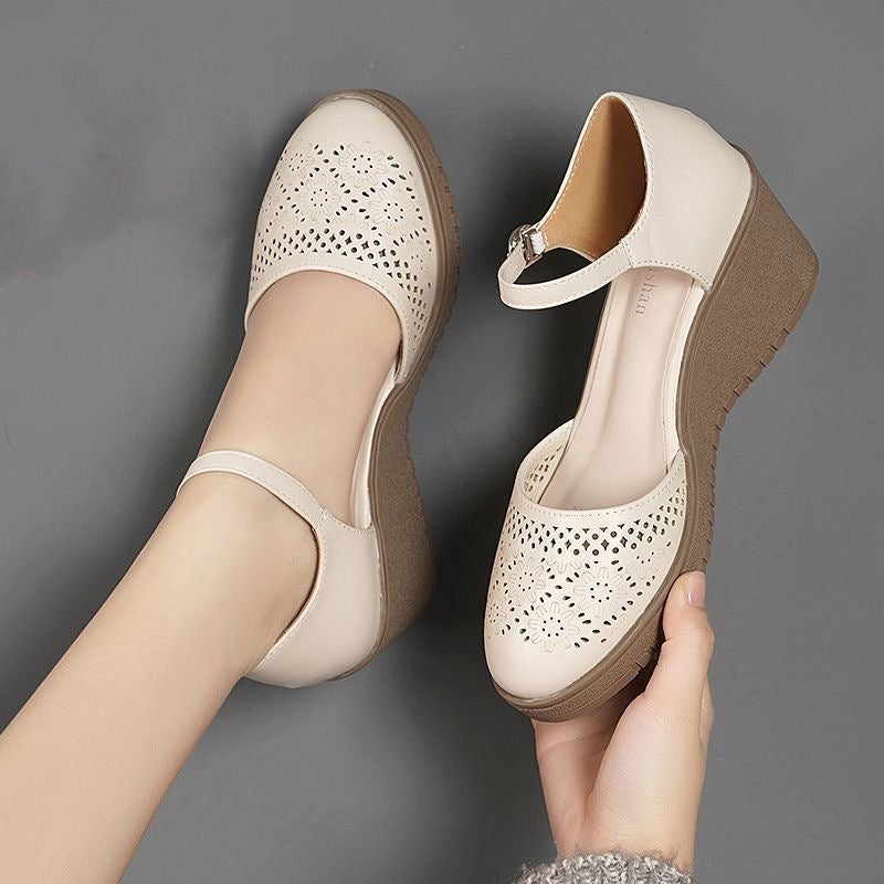 Sandalias de Cuña Cuero Suave Cumbre Aura Vitalidad, Soporte Superior y Máximo Confort Todo el Día