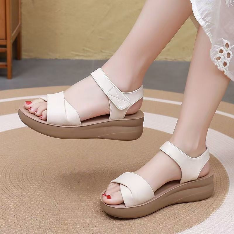 Sandalias de Cuña Cuero Suave Aura Cumbre Serenidad, Comodidad Sin Esfuerzo Todo el Día