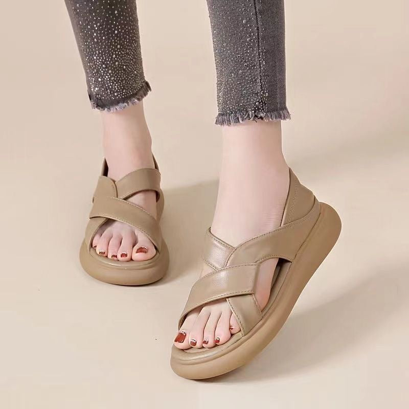 Sandalias Planas Cuero Suave Serenidad Horizonte Bosque, Comodidad y Estabilidad en Cada Paso