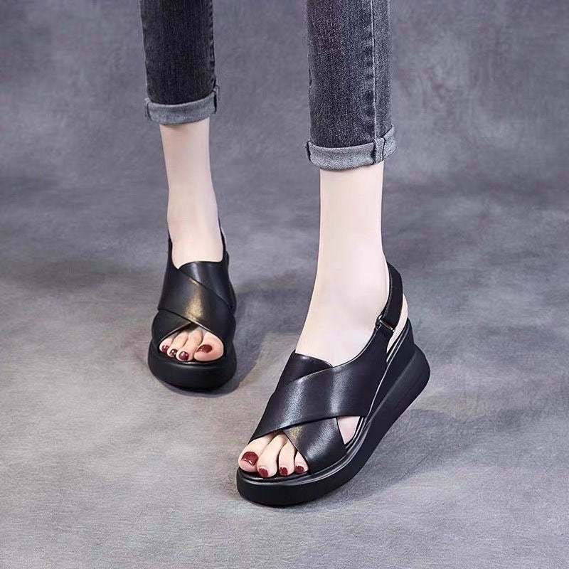 Sandalias de Cuña Cuero Suave Serenidad Prisma Horizonte, Confort y Estabilidad Todo el Día