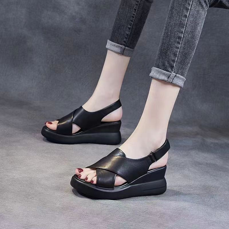 Sandalias de Cuña Cuero Suave Serenidad Prisma Horizonte, Confort y Estabilidad Todo el Día