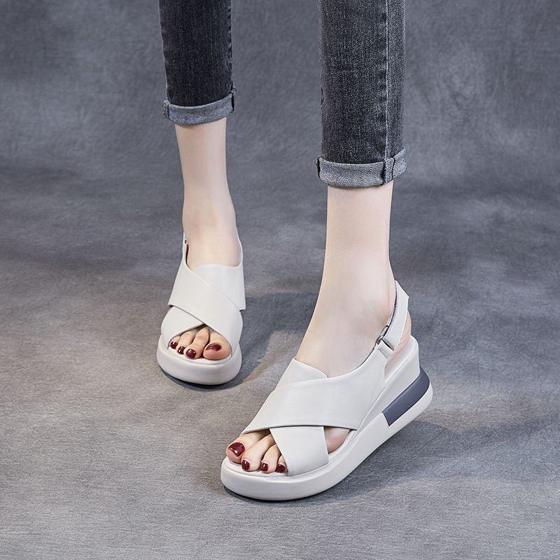 Sandalias de Cuña Cuero Suave Serenidad Prisma Horizonte, Confort y Estabilidad Todo el Día