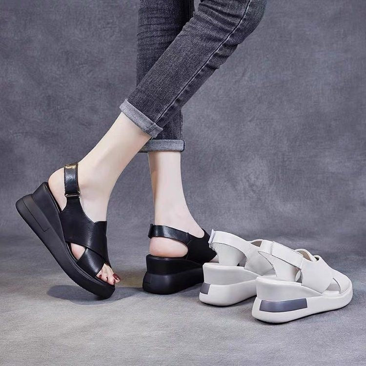 Sandalias de Cuña Cuero Suave Serenidad Prisma Horizonte, Confort y Estabilidad Todo el Día