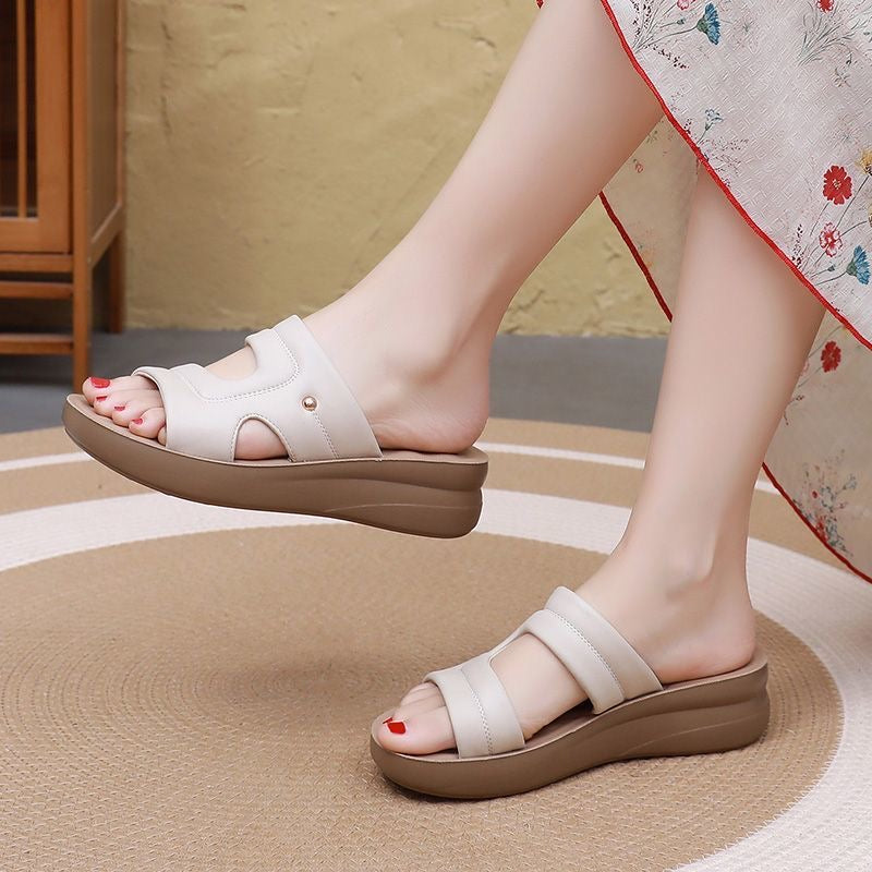 Sandalias de Cuña Cuero Suave Aura Camino Serenidad, Máximo Confort y Estabilidad Todo el Día