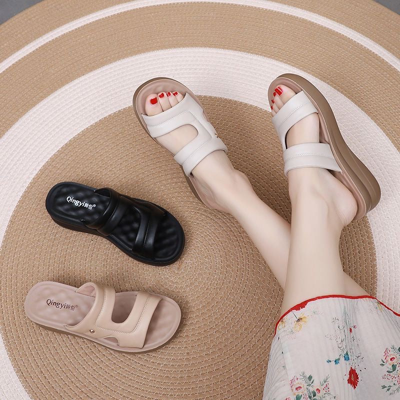 Sandalias de Cuña Cuero Suave Aura Camino Serenidad, Máximo Confort y Estabilidad Todo el Día