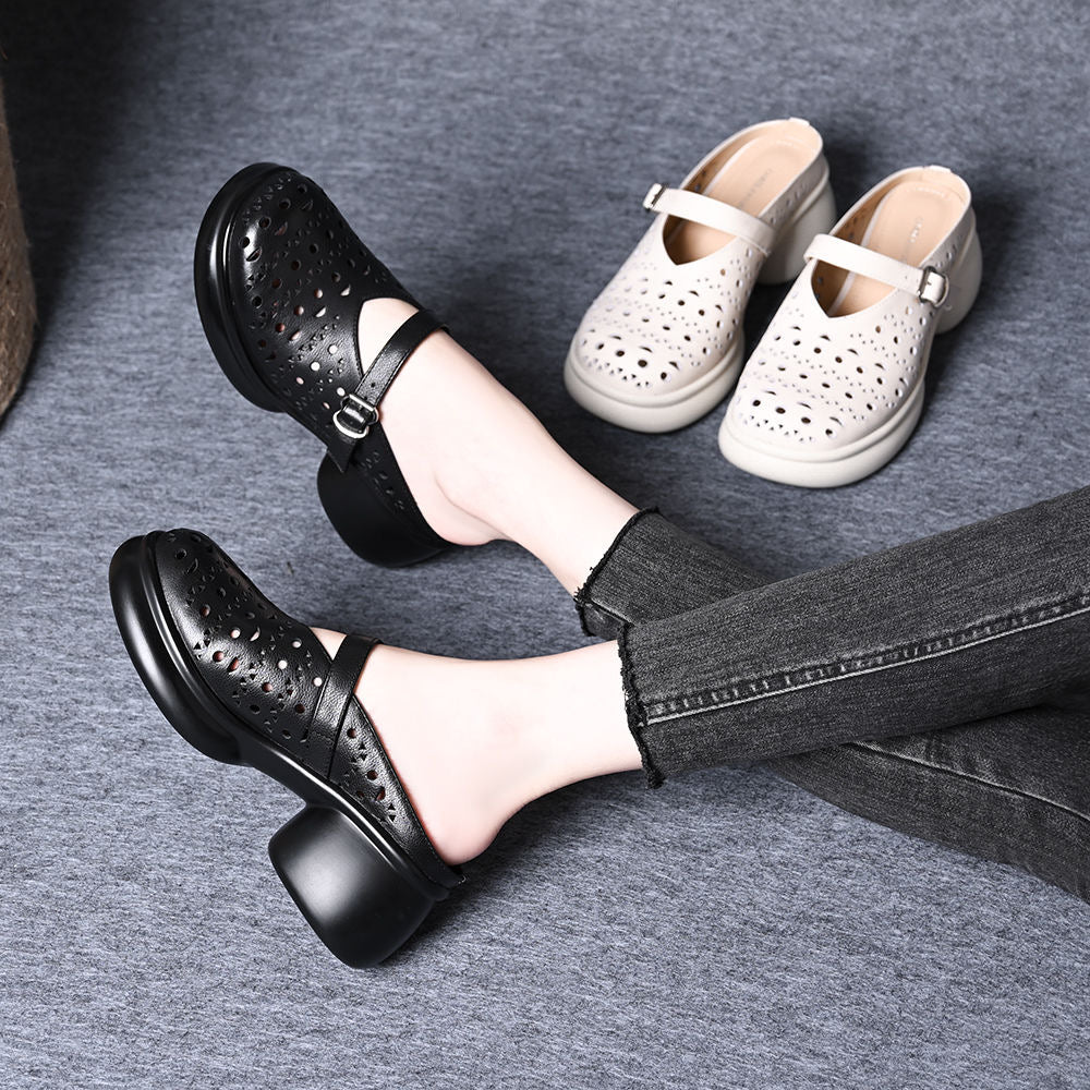 Sandalias de Tacón Cuero Suave Aura Cumbre Serenidad, Confort y Estilo Todo el Día