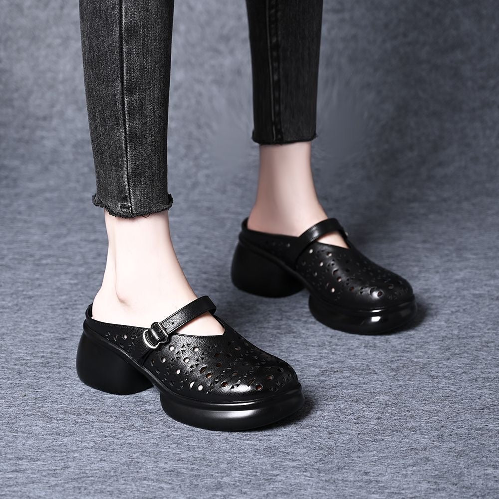 Sandalias de Tacón Cuero Suave Aura Cumbre Serenidad, Confort y Estilo Todo el Día