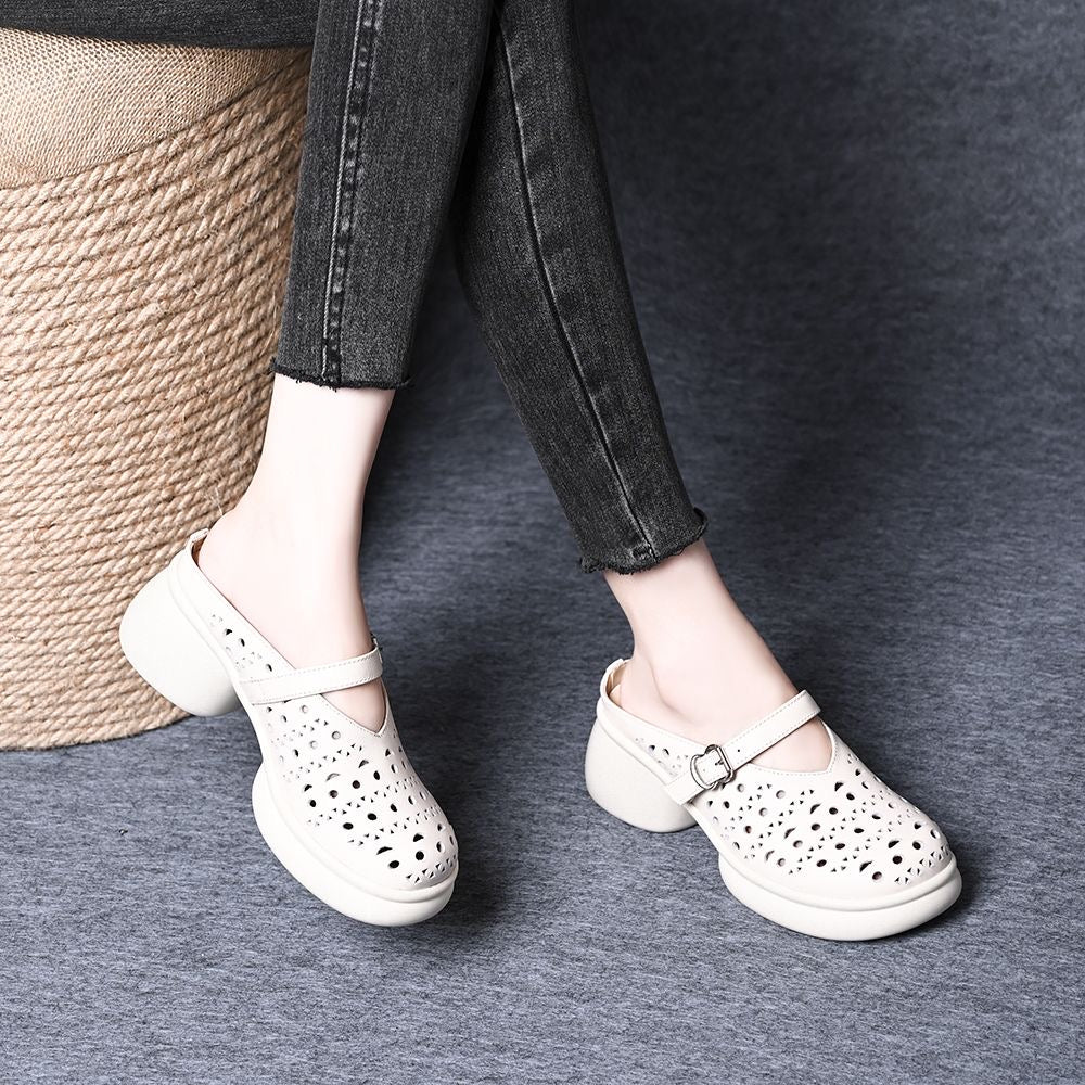 Sandalias de Tacón Cuero Suave Aura Cumbre Serenidad, Confort y Estilo Todo el Día