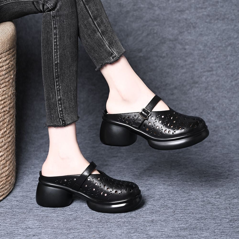 Sandalias de Tacón Cuero Suave Aura Cumbre Serenidad, Confort y Estilo Todo el Día