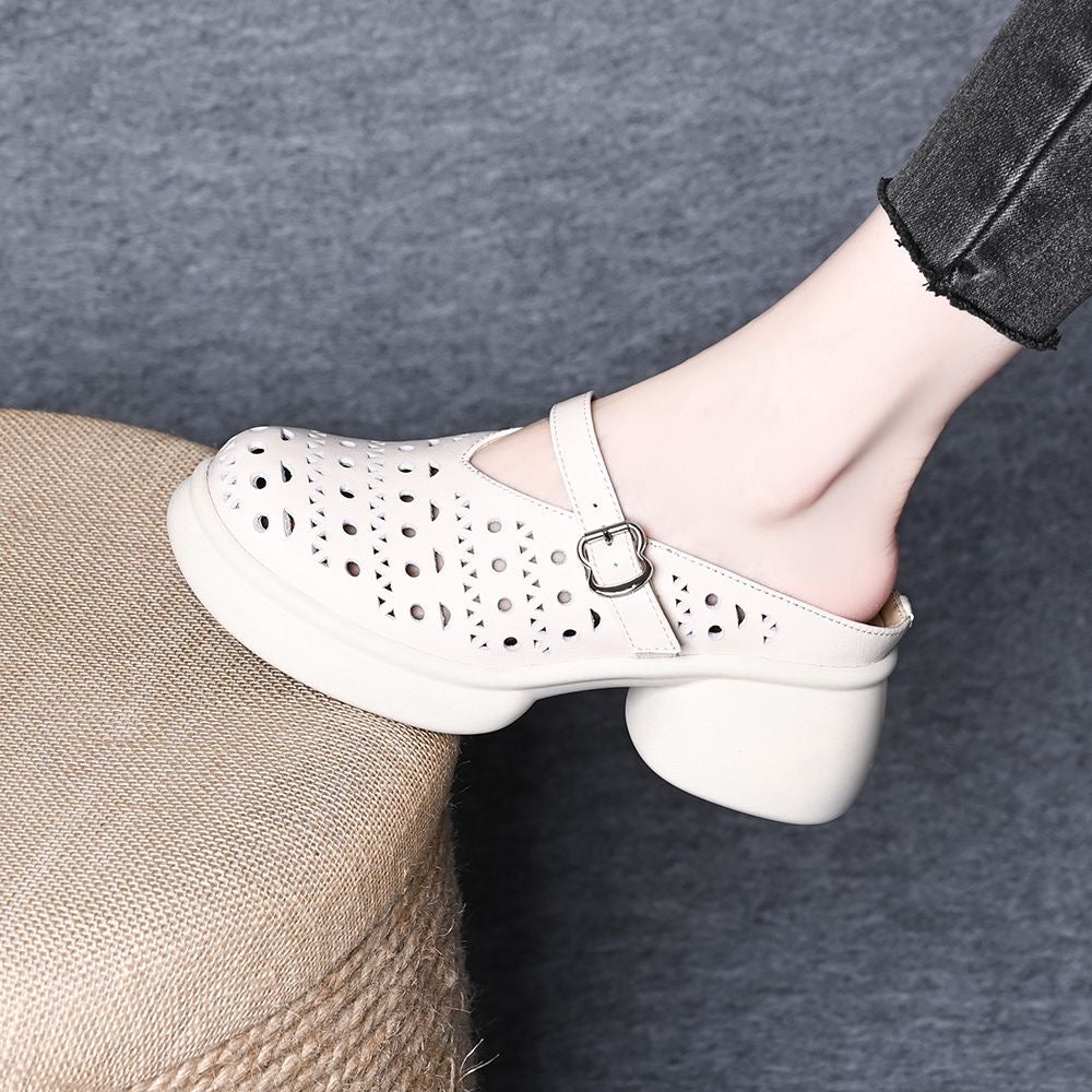 Sandalias de Tacón Cuero Suave Aura Cumbre Serenidad, Confort y Estilo Todo el Día