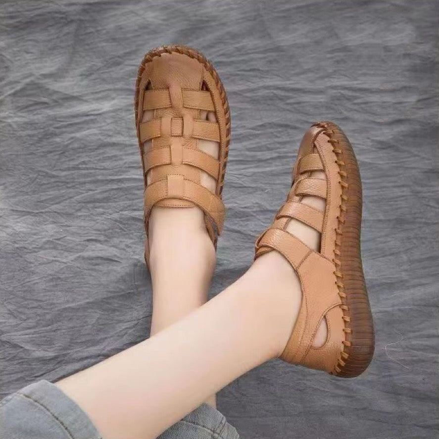 Sandalias Planas Cuero Suave Aura Horizonte Camino, Comodidad y Estabilidad Todo el Día