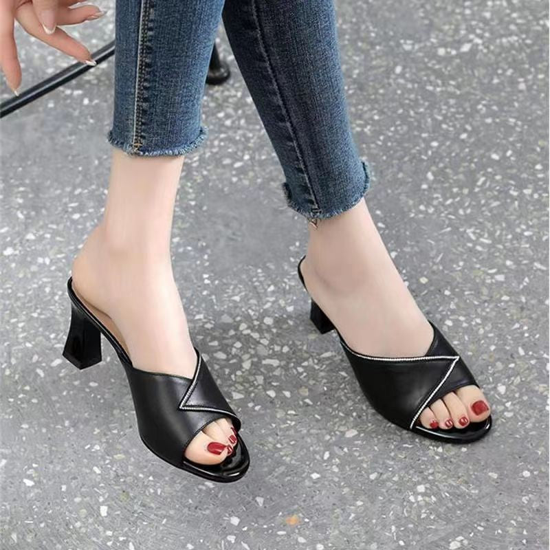 Sandalias de Tacón Cuero Suave Aura Selene Camino, Confort y Estilo Todo el Día