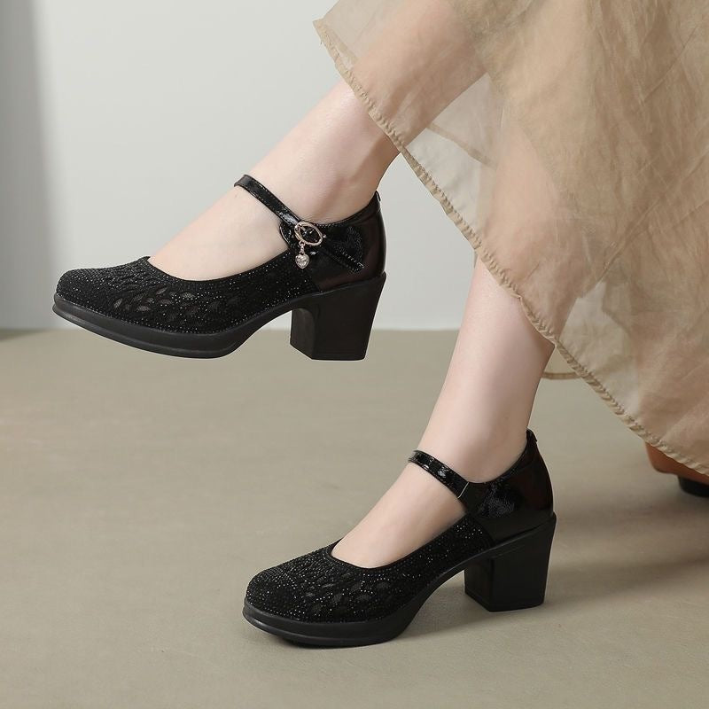 Sandalias de Tacón Cuero Suave Equilibrio Brisa Camino, Estabilidad y Confort Todo el Día